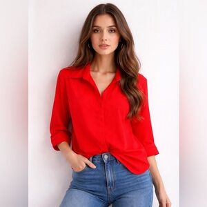 Red Button Blouse Size XL